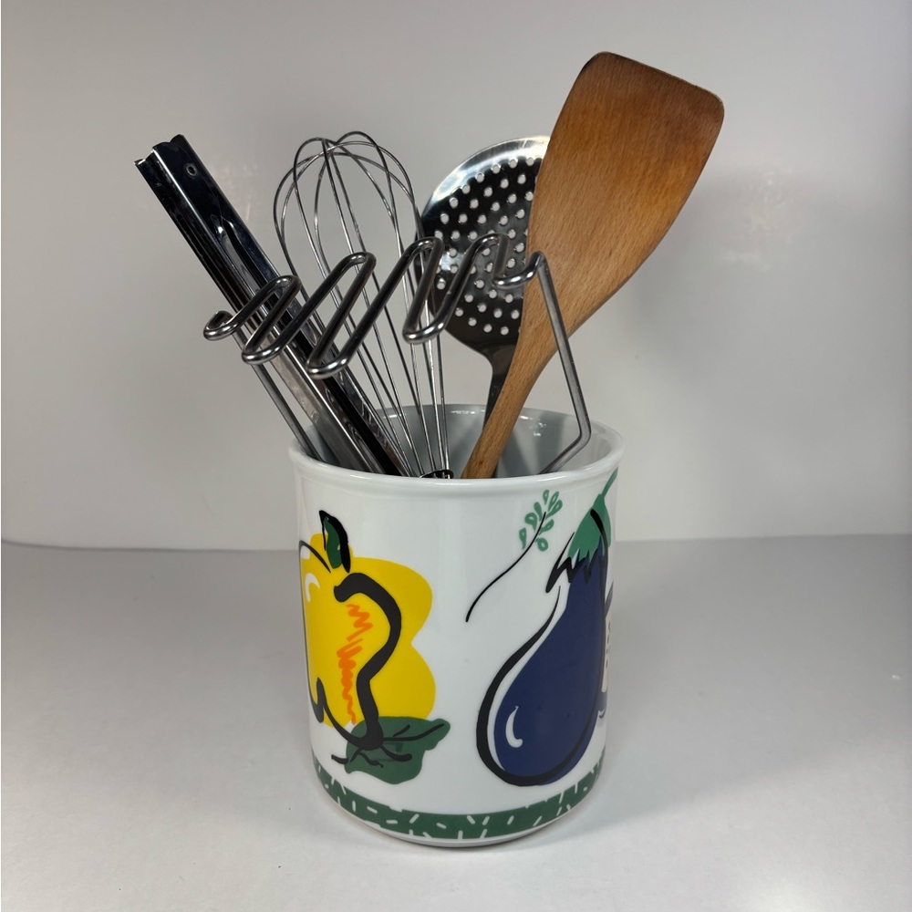 Vibrant Ceramic Utensil‎ Holder with Fruit Design